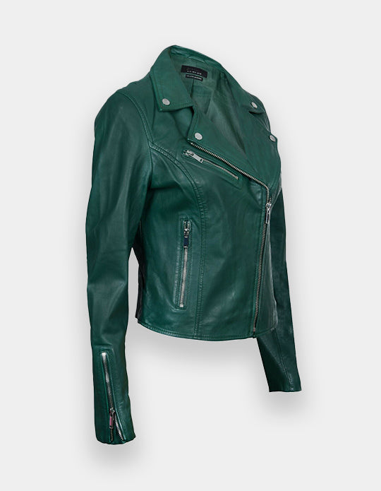 Women's Leather Jacket, New women's Green leather jacket made of 100% Original lambskin leather